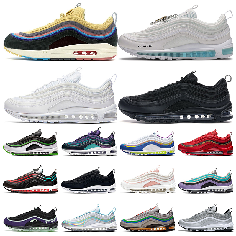 

97 Triple Black White mens womens trainers shoes 97 Sean Wotherspoon Bred Jesus Bright Citron Persian Violet Halloween Silver Iridescent, Red leopard