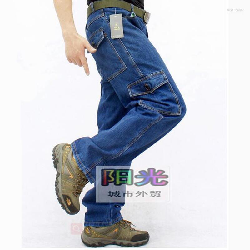 

Men's Jeans Man Men Blue Straight Cotton Pants Male Denim More Pocket Overalls Work JeansMen's Bert22, Light blue