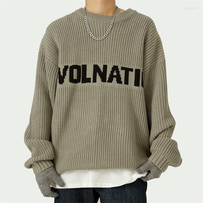 

Men's Sweaters Brand Letter Men Texture Sweater Gray Pullovers Harajuku Winter Loose Solid Clothing Streetwear Knit Casual Pullover Begu22, Green