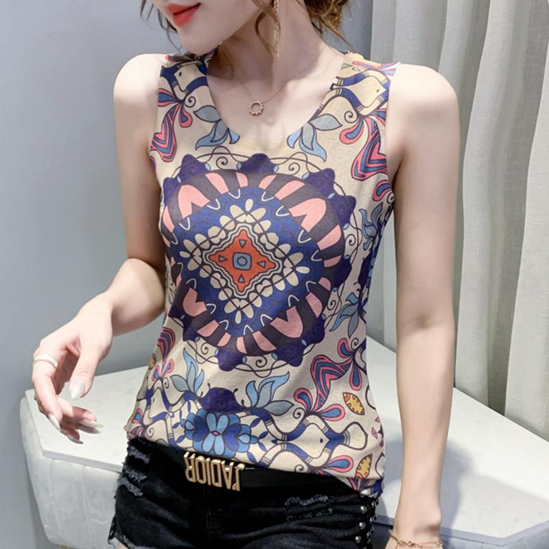 

Women' Tanks & Camis #5342 Printed Tank Tops For Women O Neck Tight Vintage Top Sleeveless Sexy Basic Woman Summer 2022, Picture color