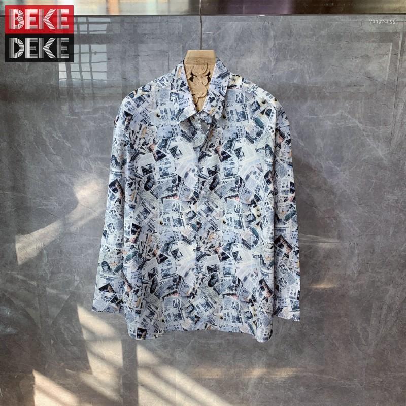 

Designer Printing Shirt Men 2022 Summer Korean Style Thin Section Long Sleeve Casual Button Up Tops Fashion Hawaii Shirts Male Men's, As picture