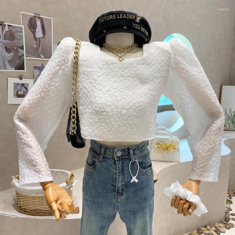 

Women's Blouses & Shirts Women's Clothing 2022 Summer Sunscreen Shirt Design Thin Short Bottomed Top Puff Sleeve Long Blusa FemininaWome, White