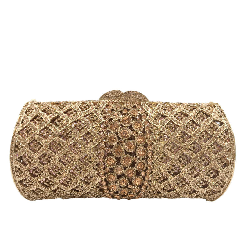 

Boutique De FGG Rose-Gold Women Crystal Clutch Purses Evening Bags Bridal Diamond Minaudiere Handbags Ladies Party Bag 220321
