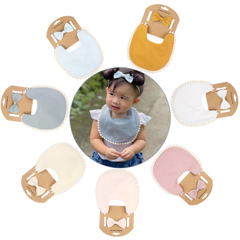 

2Pcs/Lot Soft Cotton Baby Boy Girl Bib Bamboo Waterproof Feeding Burp Clothes Bow Hair Nylon Bands Solid Saliva Towel Scarf 5552 Q2