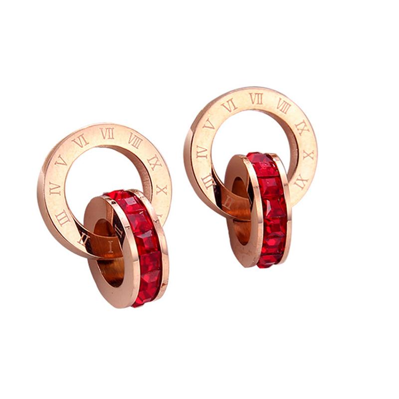 

Crystal Diamond Stud Earrings Rose Gold Fashion Titanium Steel Double Wound Roman Numerals Studs Earring for Women Gift 2022