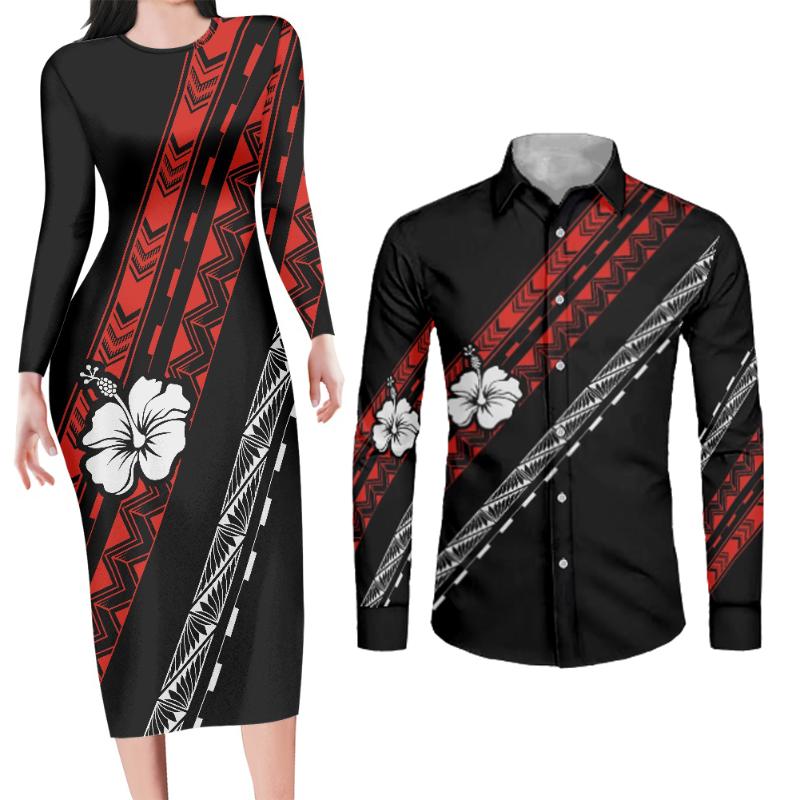

Casual Dresses HYCOOL Couple Clothing Vendors Samoan Tribal Tattoos Print Matching Outfits Minimalist Shirt Dress Match Men, D40