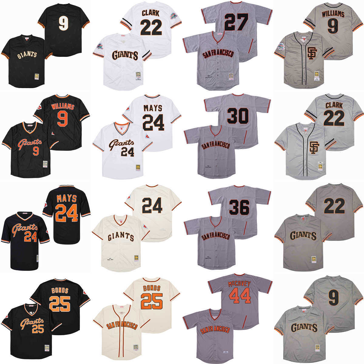 

Retro 1951 1962 1973 1989 Baseball Throwback 9 Garrett Williams Jersey 24 Willie Mays 25 Barry Bonds 27 Juan Marichal 30 Orlando Cepeda 22 Will Clark 36 Gaylord Perry, Black