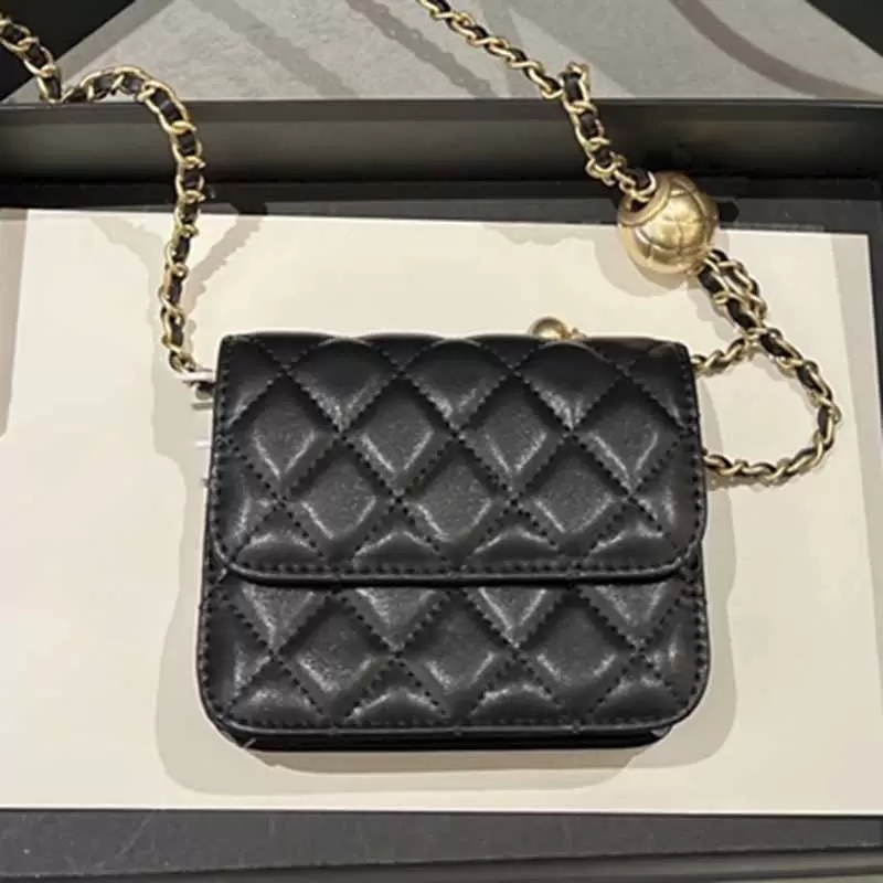 22SS Mini Femme Mini Flip Cross Design Sac En Cuir Noir Sac à main classique Gold Métal Chaîne en métal Régulateur à billes d'or Sac à main 12 *