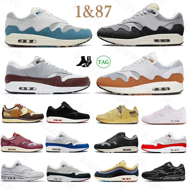 

Designer 1 87 men women Running Shoes Anniversary royal University Blue Orange Patch Parra Bred Elephant Waves air max 1 airmax87 airmax, More