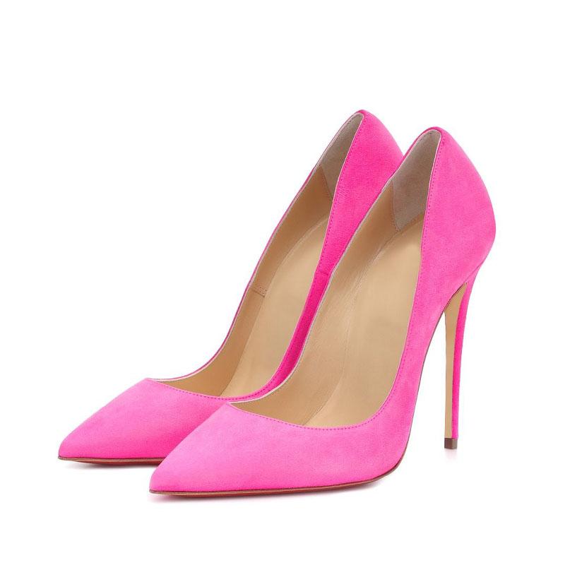 

Dress Shoes Pink Orange Spring Shallow Ladies Pumps Sexy 12cm Thin High Heels Women Flock 10cm Plus Size RM018 ROVICIYA, Pink-10cm