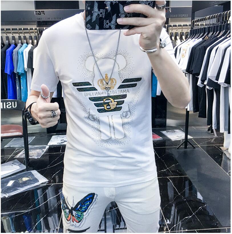 

Men's T-Shirts European station light luxury hot drill bear short-sleeved t-shirt men's tide brand trend self-cultivation 2022 summer new men's half-sleeved, W2