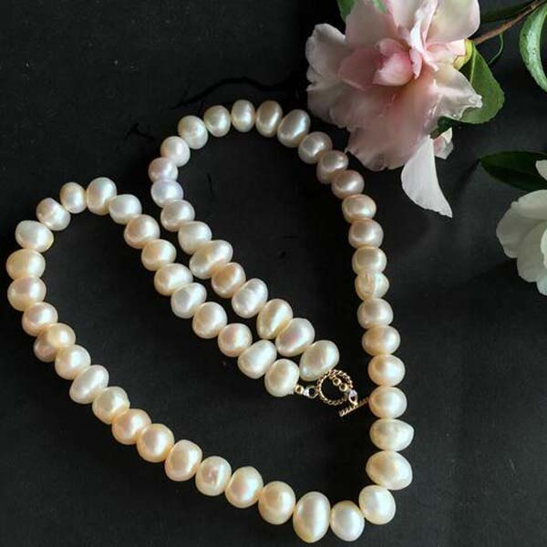 

Natural Baroque 10-12mm Freshwater White Pearl Necklace good luster 18''