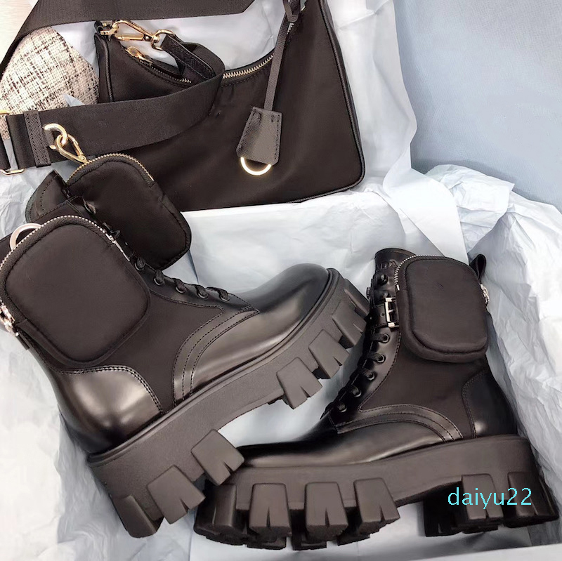 2022 Nouvelles bottes de créateurs pour femmes Bottines Martin et bottes en nylon Bottes de combat d'inspiration militaire Bouch en nylon attaché