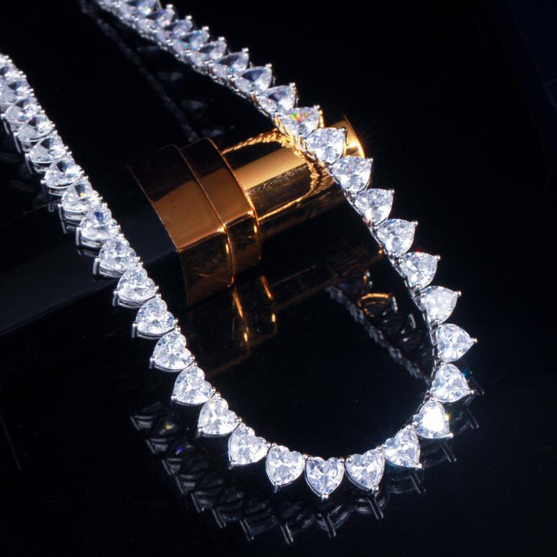 Chains CWWZircons Shiny 5A Cubic Zirconia Heart Shape Iced Out Bling CZ Tennis Necklace For Women Fashion Hip Hop Party Jewelry CP082Chains