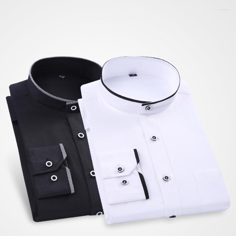 

Men's Dress Shirts Men Classical Stand Collar Button-down Business Solid Color Black White Shirt Size Range 38 - 44Men's Vere22