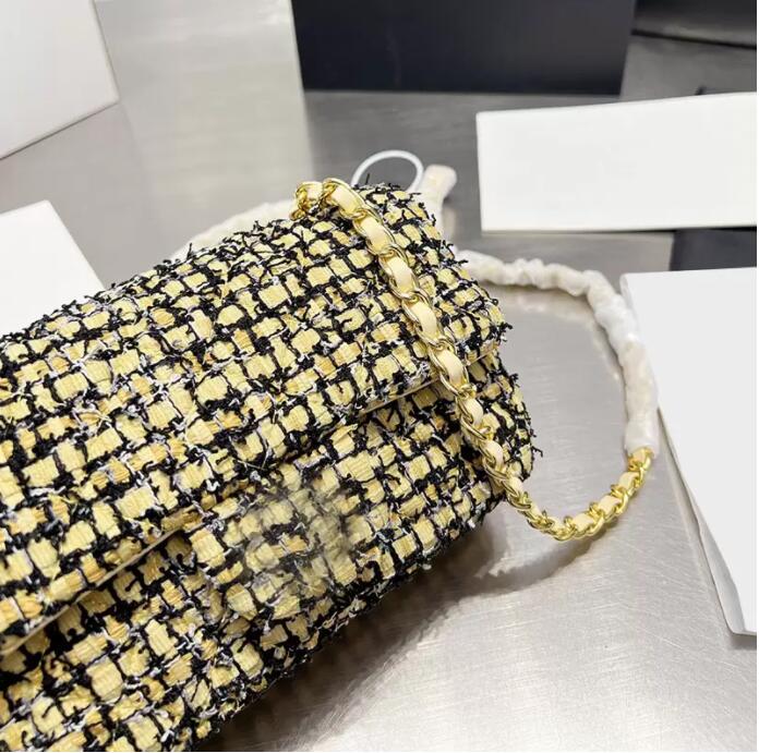 

TZ Women's Classic Flap Mini Quilted Tweed Bags Gold Metal Hardware Matelasse Chain Crossbody BAGS Yellow Two-tone Shoulder BAG Ladies Designer Handbag 23CM, Shipping