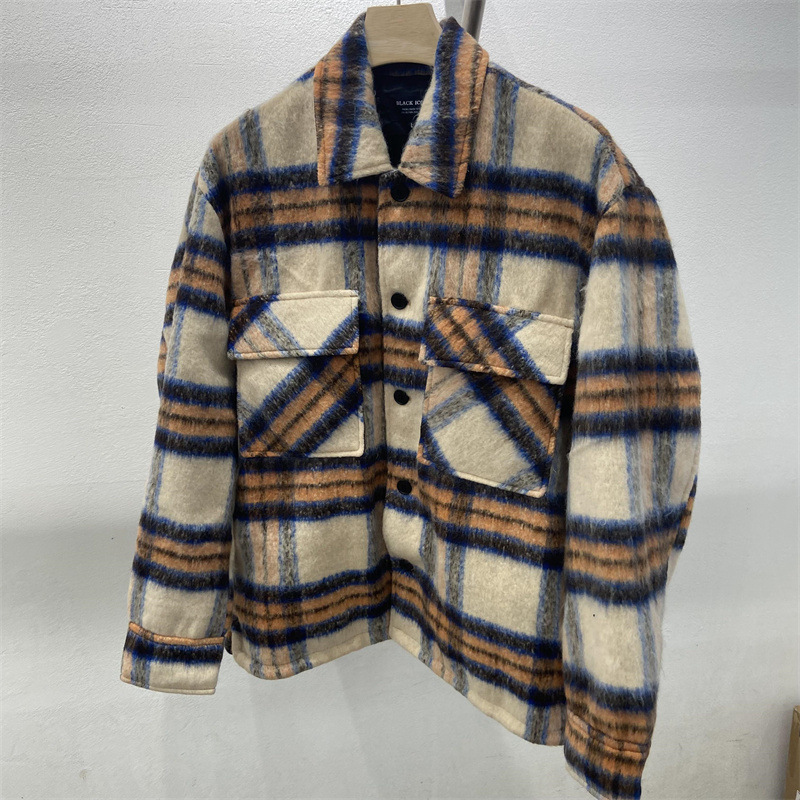 

Real Pics Khaki Purple Plaid Jackets High Street Men's plus size Outerwear & Coats and Women Tops