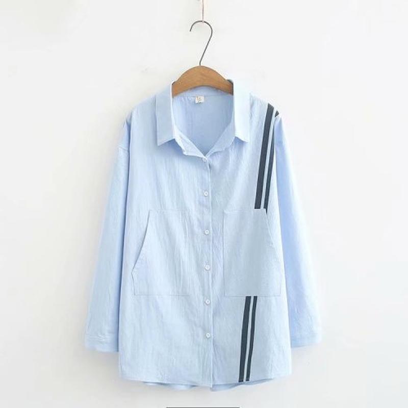 

Women's Blouses & Shirts Plus Size Long Sleeved Cotton Blouse Oversized Patchwork Tops Vintage A-line Blusas, Sky blue