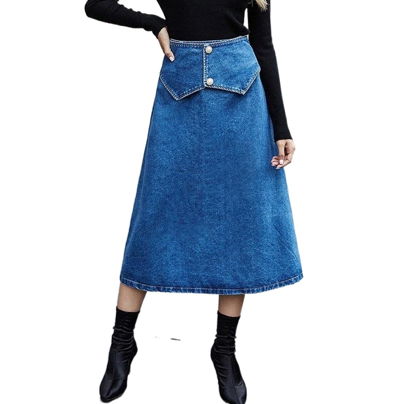 jupes hautes taies bouton perl long jupe en jean femmes jeans décontractés une ligne maxi jupe longue femme spodnica faldas mujer moda p3oa #