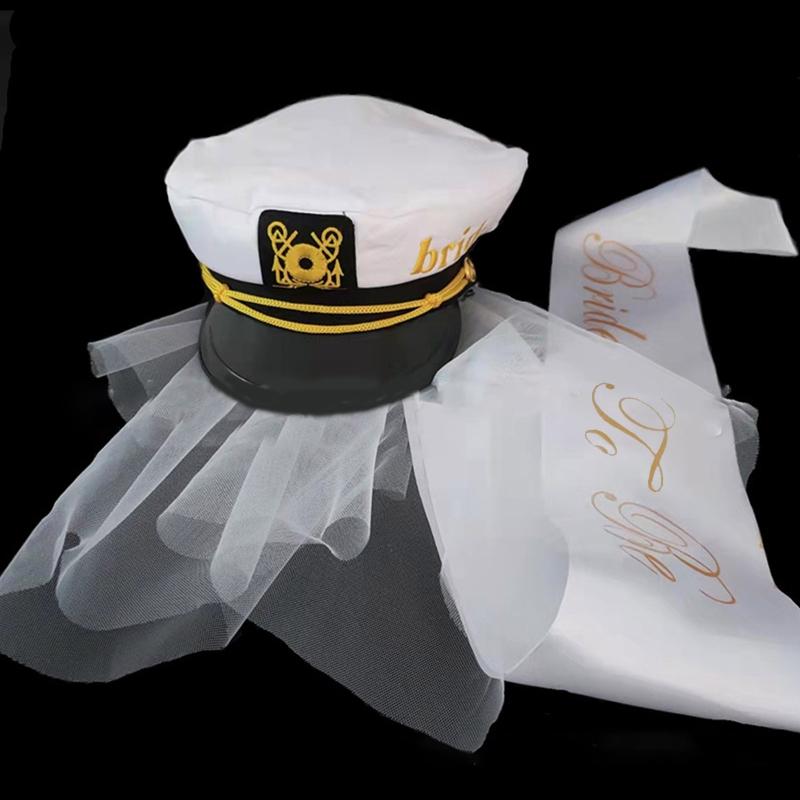 

Headpieces Creative Captain Hat With Bride Shoulder Strap Wedding Po Costume Props Summer Outdoor Women Navy Style CapsHeadpieces