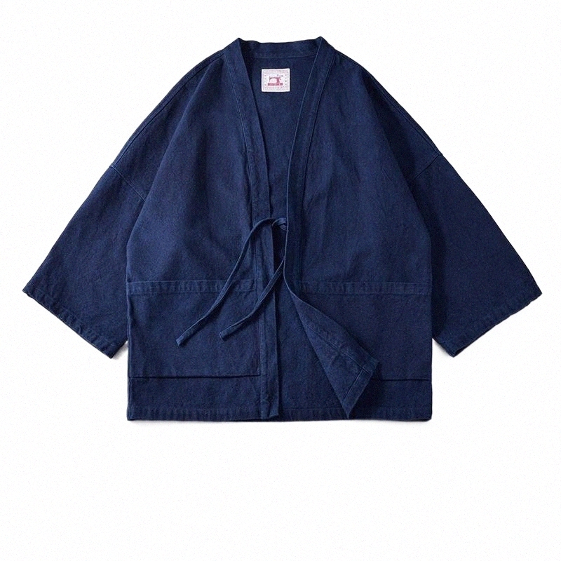 

men's Jackets BADBOWL Japanese Vintage Plant Indigo Jacket Mens Blue Dyeing Robe Retro Casual Kimono 2021 Spring Autumn Loose Coat t0Of#