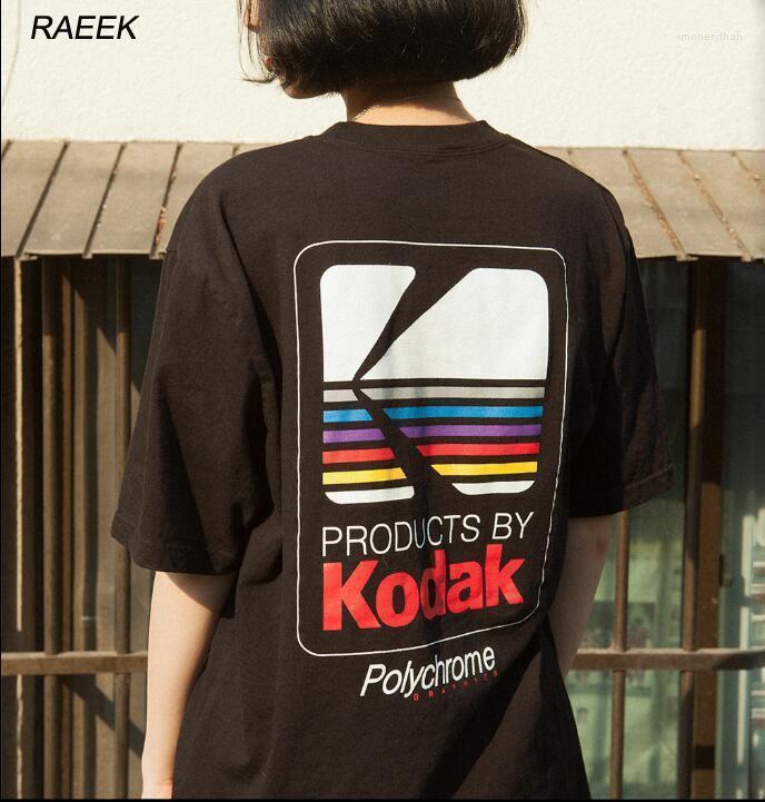 

Men's T-Shirts Summer Men Women Tee INS Korea Retro Loose Wild Kodak Letter Short-sleeved Cotton T ShirtMen's Imon22, White