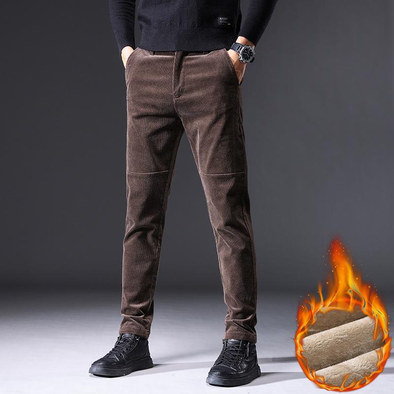 

Men's Suits & Blazers Black Corduroy Pants Men 2022 Winter Business Trousers Casual Straight Man Big Size -38