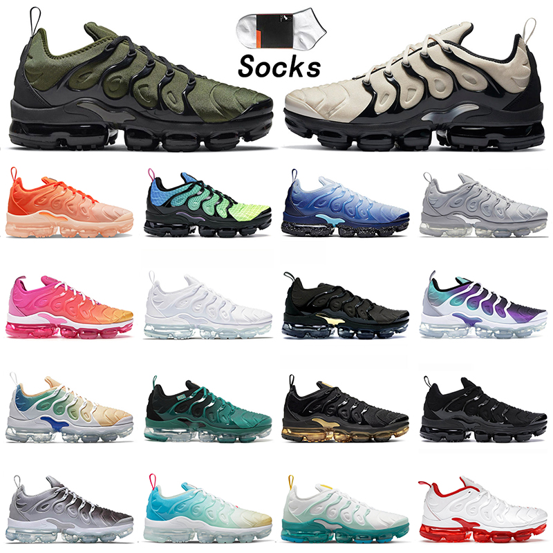 

Outdoor Sports TN Plus Running Shoes Tuned Sneakers Light Bone Dark Russet Orange Gradients Cool Grey Summer White Atlanta Cherry Mens Women Trainers Size 13, C52 40-47