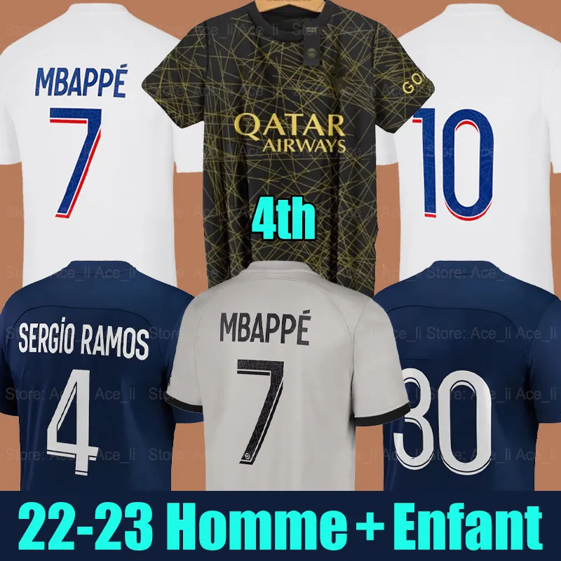 

22 23 PSGS MBAPPE MESSIS soccer jerseys PLAYER #30 DI MARIA WIJNALDUM SERGIO RAMOS HAKIMI Maillots de football shirts kit ICARDI VERRATTI Vitinha Donnarumma, 22-23 kids home