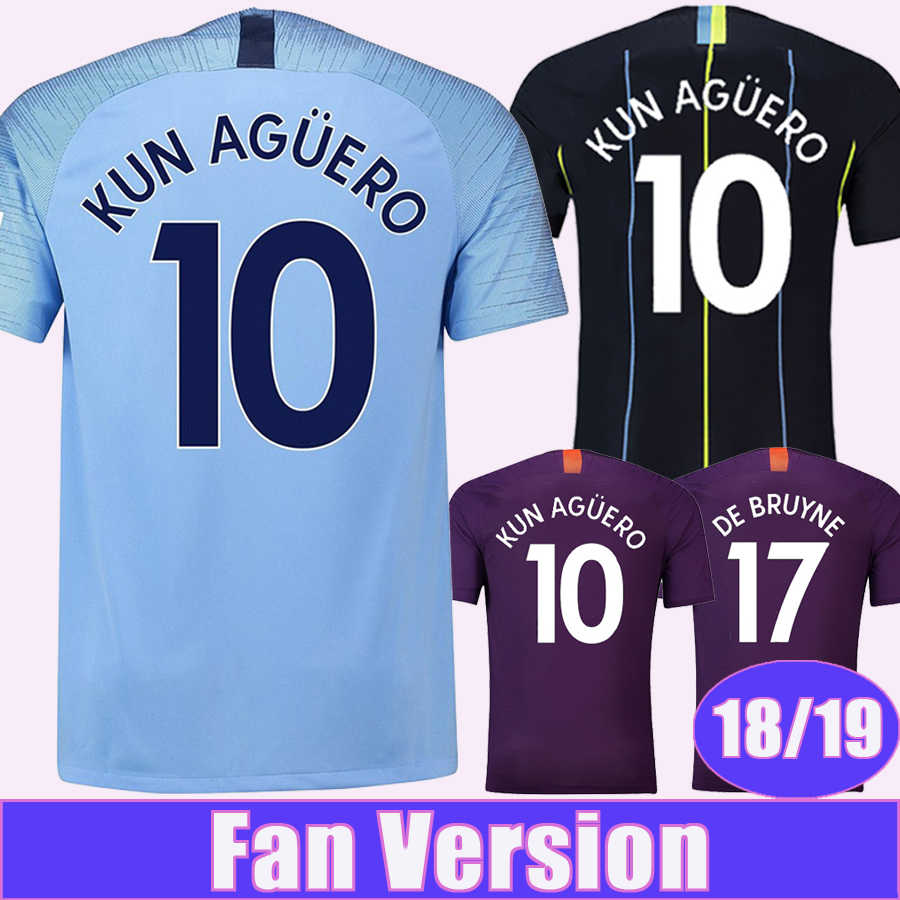 

2018 2019 KUN AGUERO DE BRUYNE Mens Soccer Jerseys STERLING SILVA Home Blue Away Black 3rd Football Shirts SANE Short Uniforms, Qm3090 1819 home