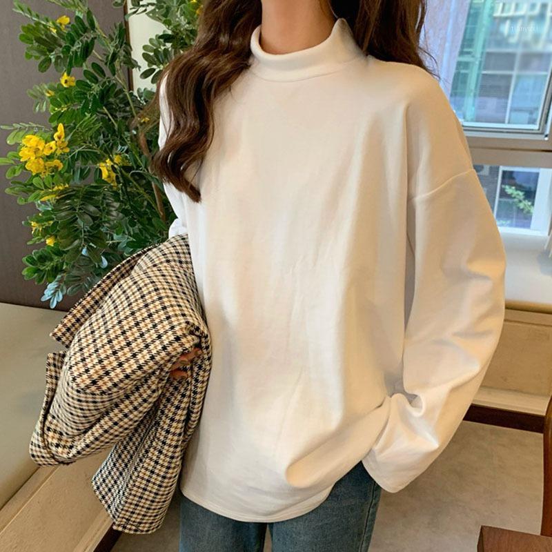

Women's Hoodies & Sweatshirts Women Half High Collar Plus Velvet Blouse Autumn And Winter Long-sleeve Simple Versatile Pullover Solid Color, Black