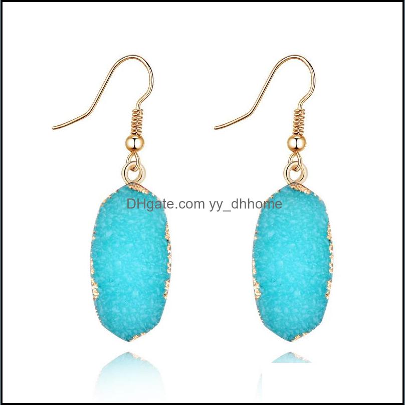 

Stud Earrings Jewelry Simple Druzy Drusy Oval Charms Imitation Natural Stone Resin Handmade Gold Earings For Women Party Birthday Gift Drop
