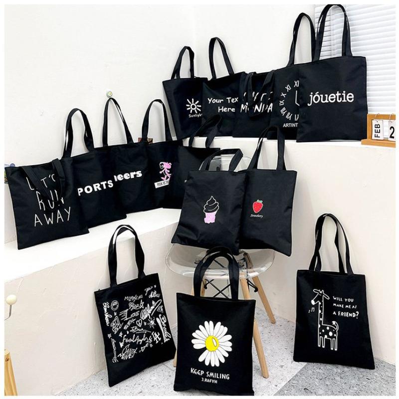 

Evening Bags Women Canvas Shoulder Bag Letter Print Large Capacity Shopper Cotton Cloth Fabric Grocery Handbags Tote Books For Girls, 11