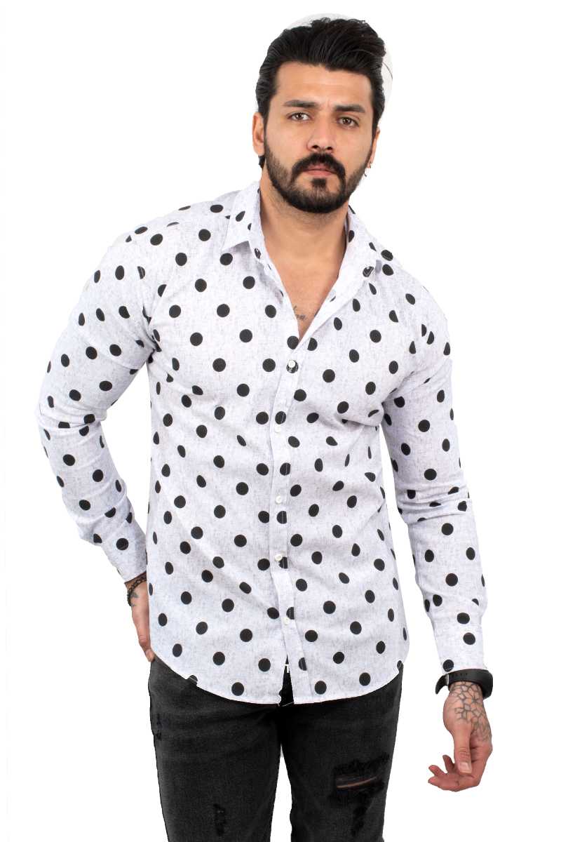 

Men's Casual Shirts DeepSEA Male Shirt Slim Fit Cotton Lycra Dot Desenl, High Quality Long Sleeve Four Season 2101848, White;black