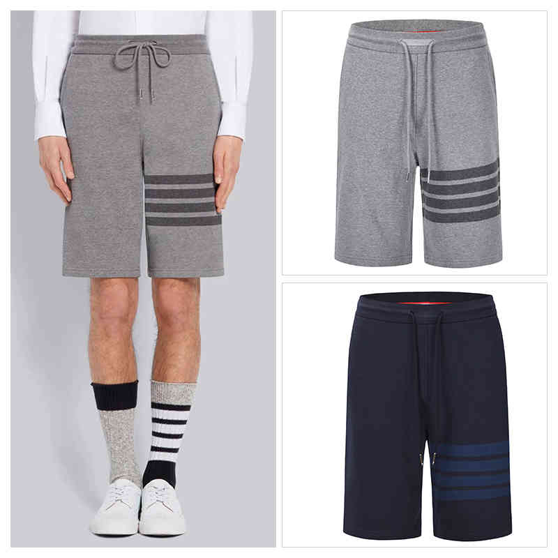 

Tb Thom Men' Shorts Summer 100%cotton Women' Oversized Hot Pants High Quality Knee Length Sport Striped 4-bar Short Trousers, Blue