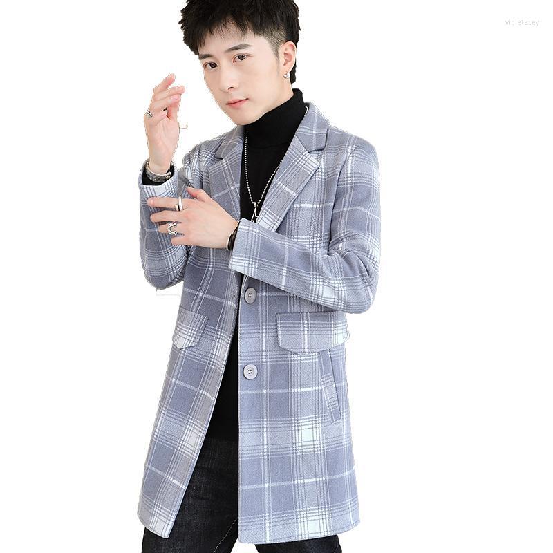 

Men's Wool & Blends 2022Korean Version Of The Trendy Plaid Woolen Coat Autumn And Winter Mid-length 2022 Viol22, Light grey