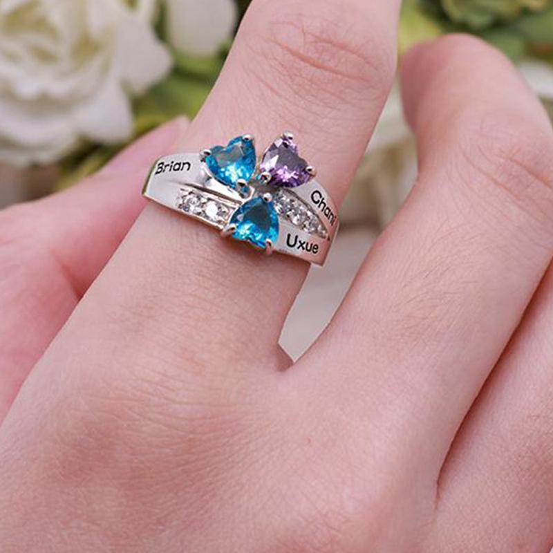 

Cluster Rings Women Custom Name Inside Letter Wedding Heart Stone Engagement Ring Silver 925 Jewelry Anel Feminino For MomCluster ClusterClu