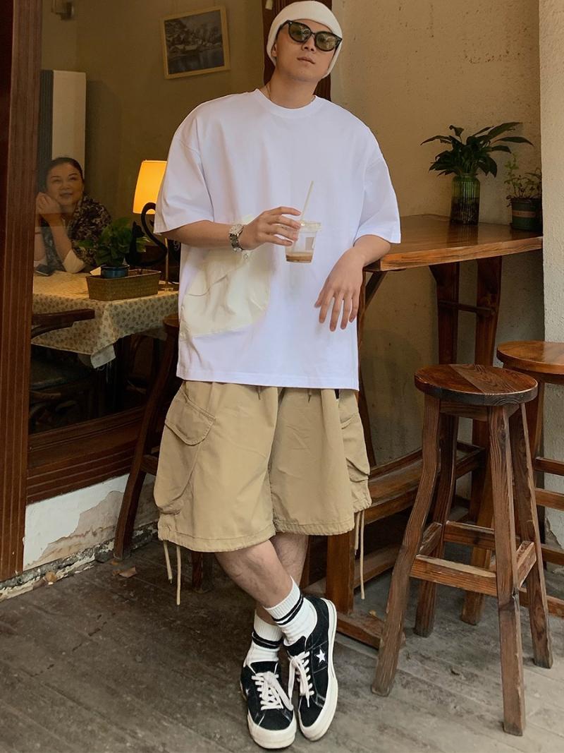 

Men's Shorts Style Workwear Men's Summer Loose Ins Fashion Brand Outdoor Casual Wide Leg Drawstring Fifth PantsMen's, Black