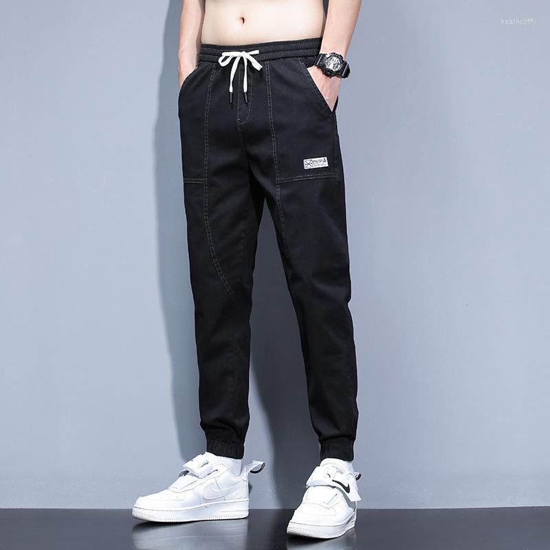 

Men's Jeans Brand Harajuku Men's Baggy Elastic Cargo Jogger Winter Flacee Hip Hop Streetwear Trousers Male Jean Harem PantMen's Heat22, Black-regular