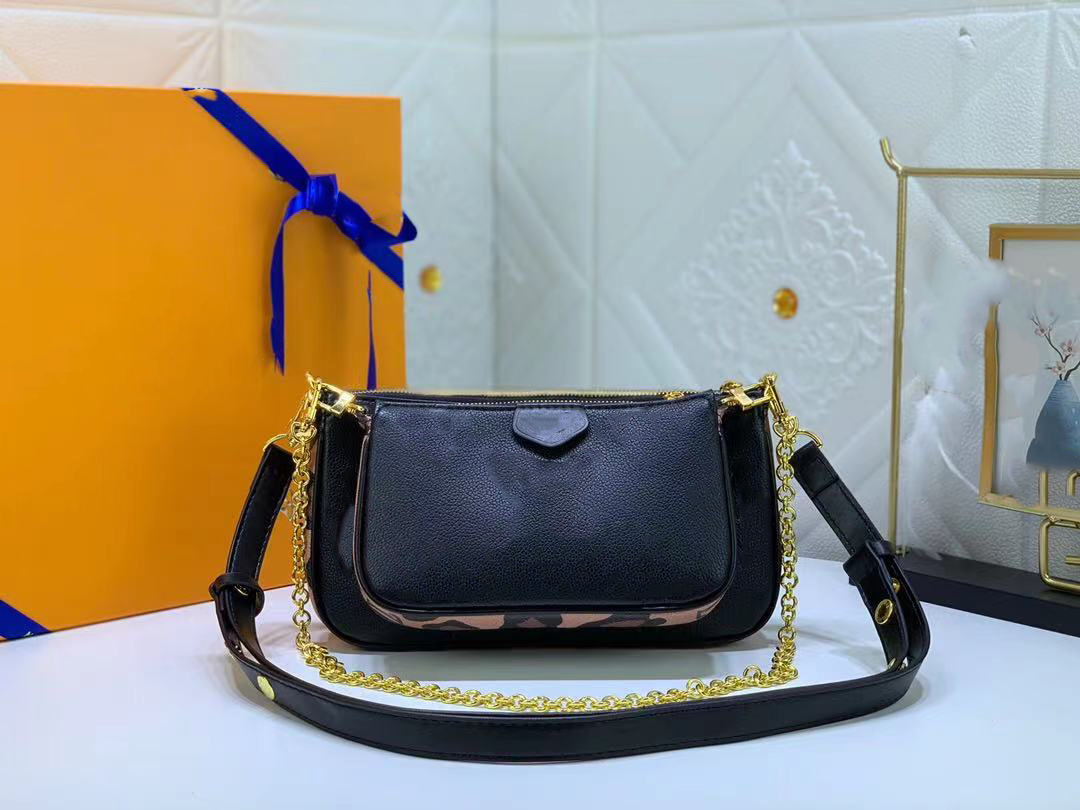 

High Quality classic Embossing color Women bag With box lady fashion All-match handbag purse ladies handbags cross body wallet shoulder 03, Black