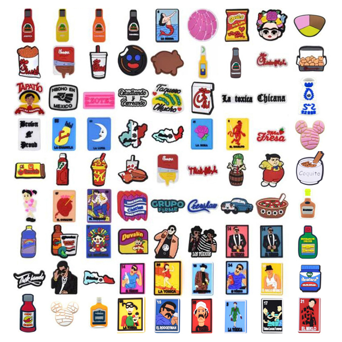 

Wholesale 100pcs/set Inspire Shoe Decorations Charms for Croc Charms Parts Accessories Soft Rubber Clog Wristband Charm Buckle Buttons Party