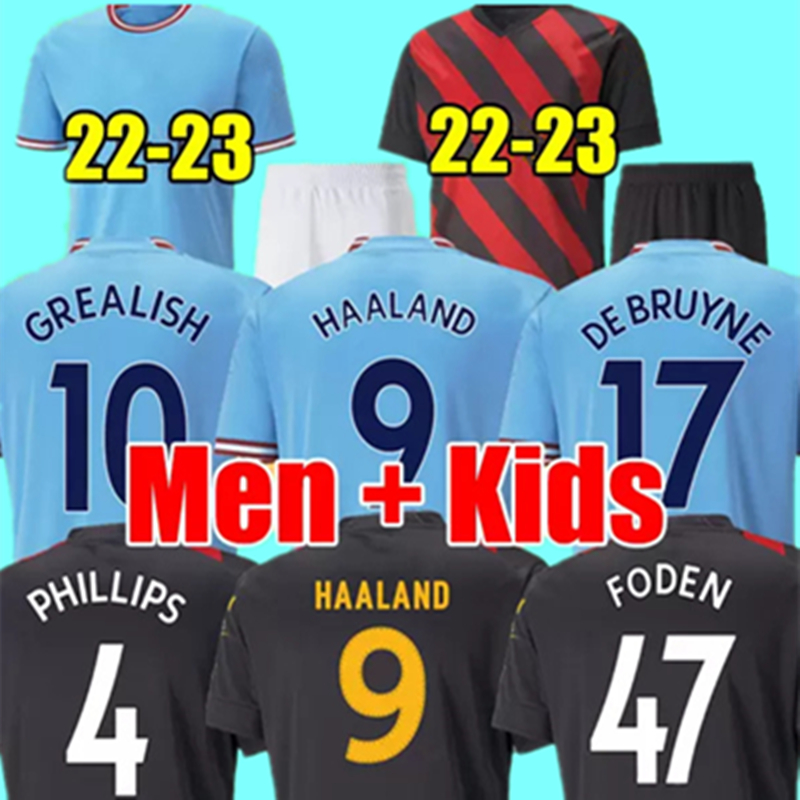 

22 23 HAALAND FODEN SOCCER JERSEYS GREALISH STERLING MANS CITIES MAHREZ DE BRUYNE BERNARDO 2022 2023 football tops shirt kids kit sets uniform Boys youth jersey, Color 2