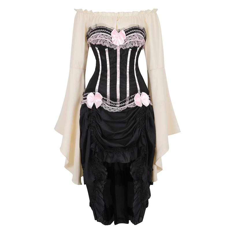 

Bustiers & Corsets Gothic Corset Dress Shirt Top Skirt Three-piece Halloween Costumes For Women Vintage Bustier TopBustiers, 806865306388pink