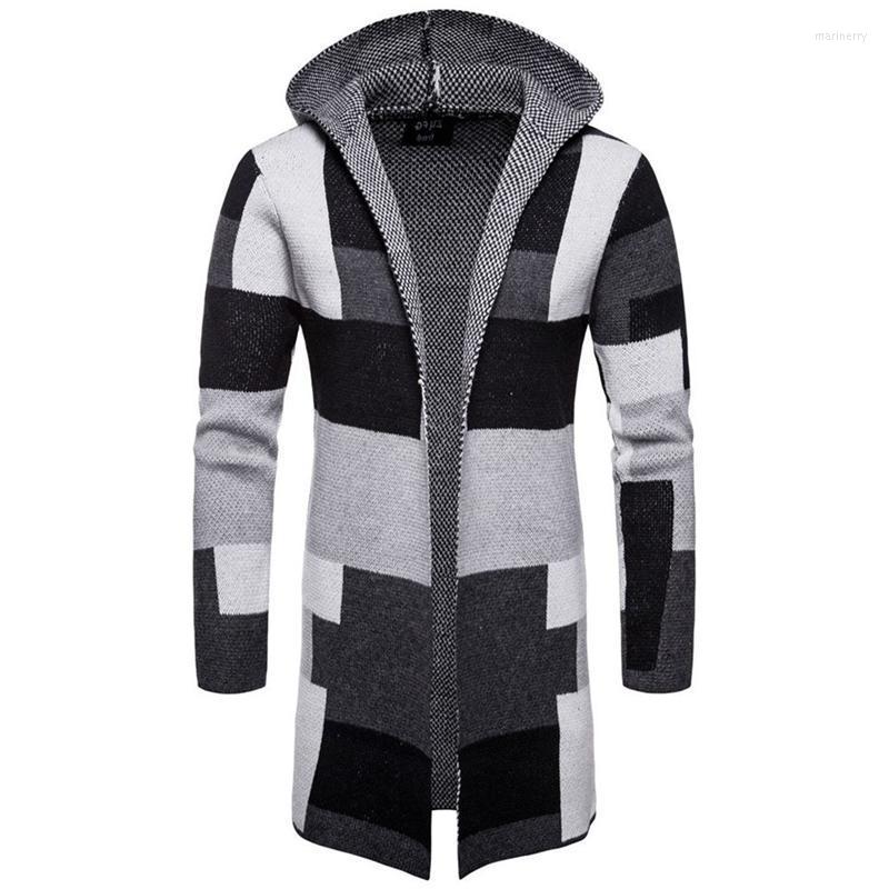 

Men's Sweaters Fashion Men Stripe Color Splicing Jackets Long Cardigan Coat Outerwear Male Brand Knitted Sweater Coats Drop Mari22, Green