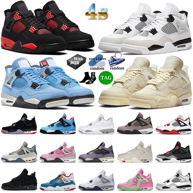 

With Box 4 4s Basketball Shoes IV Og Jumpman Military Black Cat Cactus Jack Sail University Blue High Bred Men Women Trainers Sneakers 36-47, A19 40-50