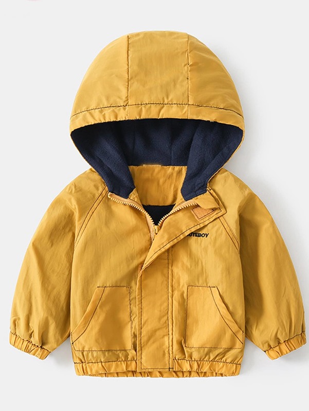 

Toddler Boys Letter Graphic Zip-up Hooded Jacket SHE, Mustard yellow