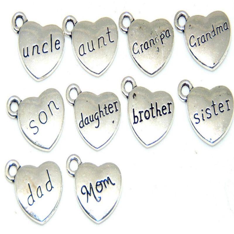 

Pendant Necklaces Family Charms Theme Heart Vintage Alloy Dad Mom Son Daughter Aunt Uncle Sister Brother For Jewelry Making Bracelet Gifts