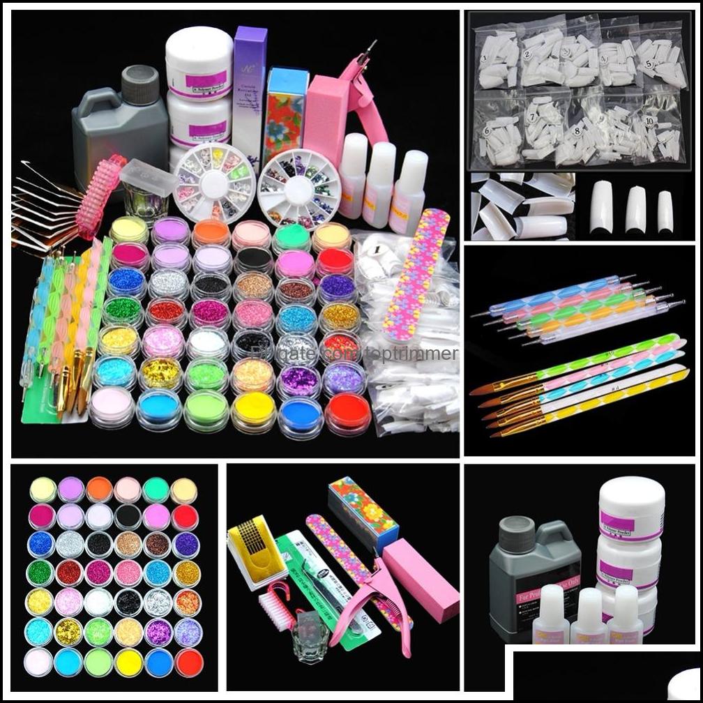 

Nail Art Kits Salon Health Beauty Pro Acrylic Power Manicure Kit Tips Cutter Glitter Rhinestones File Brush Dhsu9