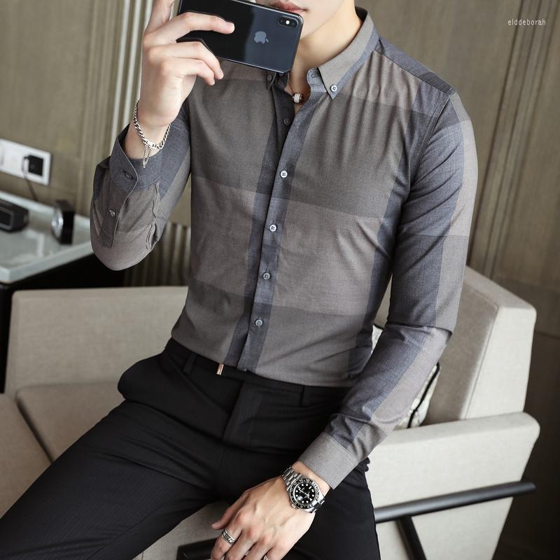 

Men's Casual Shirts Plaid Shirt For Men Autumn Long Sleeve Business Formal Dress Slim Social Streetwear Male ClothingMen's Eldd22, Picture color