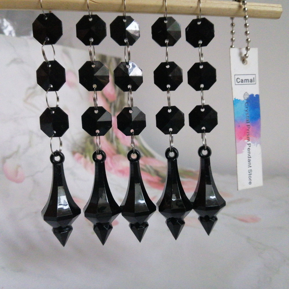 

Camal 5pcs 115mm Black Acrylic Octagonal Bead String Prisms Garland Chandelier Hanging Home Party Curtain Wedding Centerpiece, As described